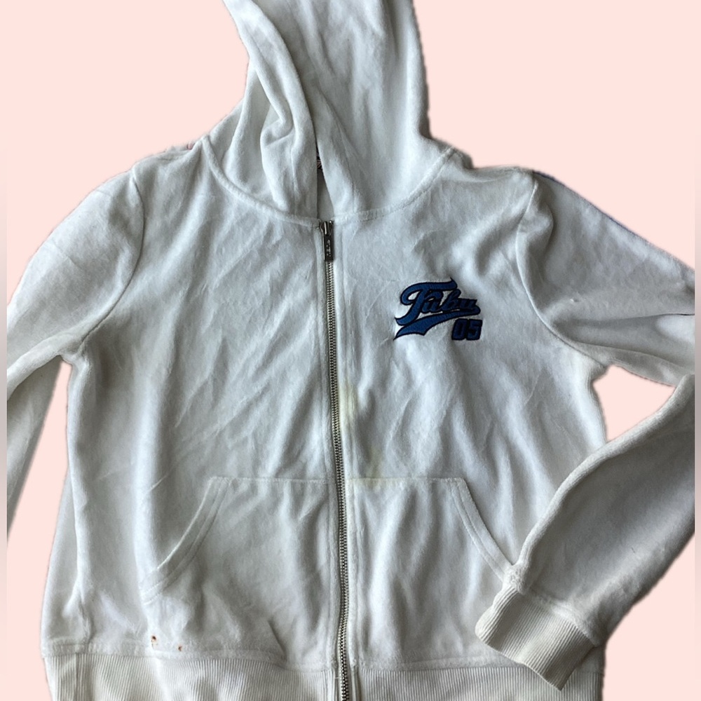 White Hoodie with Blue Graphic
